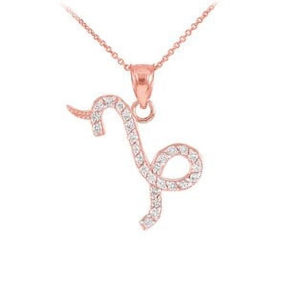 14K Rose Gold Capicorn Zodiac Sign Diamond Pendant Necklace : Pendant with 20" chain