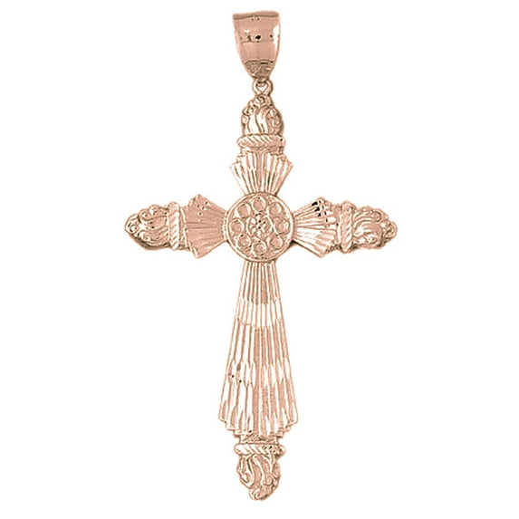 14K Rose Gold Cross Pendant - 88 mm