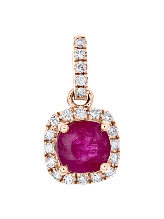 14K Rose Gold Cushion Ruby & Diamond Fancy Pendant 0.55" Statement Charm 3/4 CT.