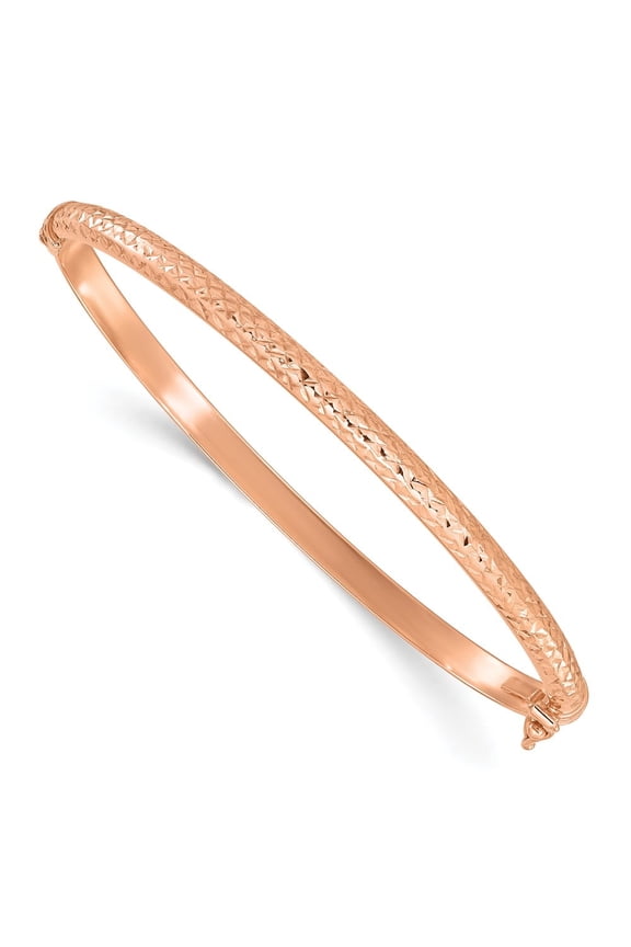14K Rose Gold Diamond Cut 4mm Hinged Bangle
