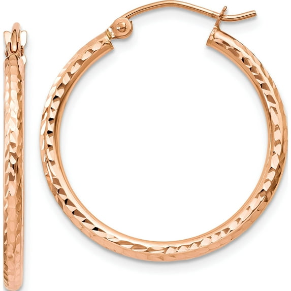 14K Rose Gold Diamond-Cut Polished Hoop Earrings (25 X 2) Made In Peru te519