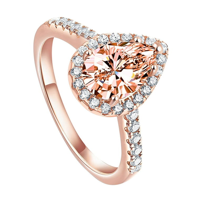 14K Rose Gold Diamond Halo Pear Shape Engagement Ring - Walmart.com