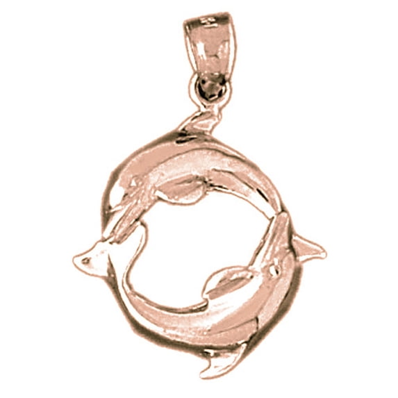 14K Rose Gold Dolphin Pendant - 28 mm