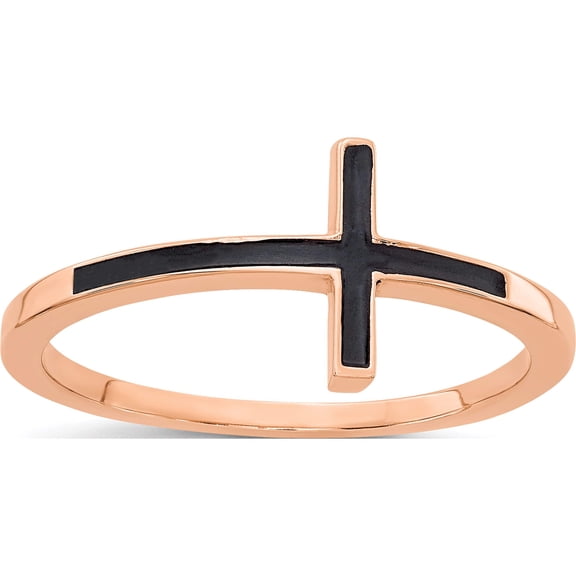 Jewelry by Sweet Pea 14K Rose Gold Enameled Sideways Cross Ring