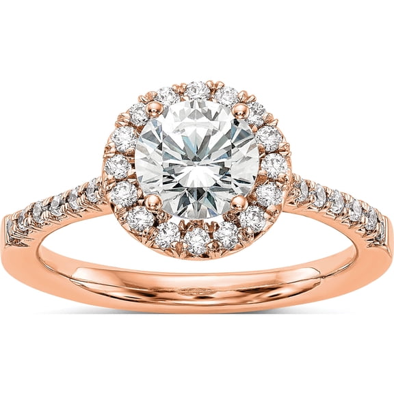Jewelry by Sweet Pea 14K Rose Gold 3/4 carat Lab Grown Diamond VS/SI+ G+ Round Complete Size 5 Halo Engagement Ring
