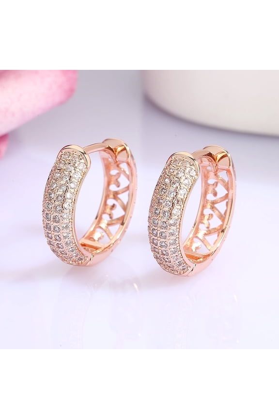 14K Rose Gold Plated Filigree Heart Huggie Earring with crystals