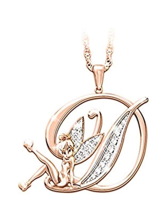 14K Rose Gold Finish Round Cut White Diamond 925 Sterling Silver Diamond Cute Elf Angele With D Initial Letter Pendant Necklace for Women