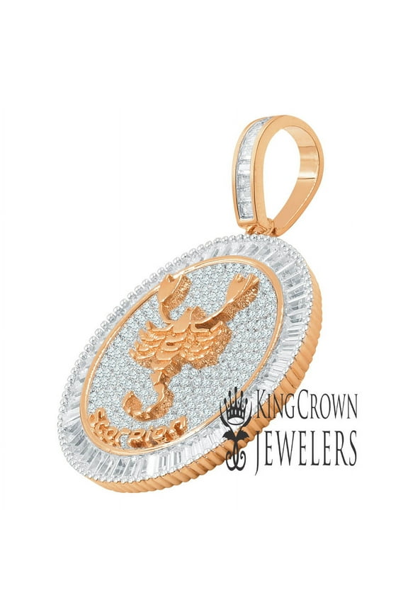 14K Rose Gold Finish Scorpio Zodiac Sign Astrology Horoscope Charm Baguette/Round Cut Lab Diamond Pendant