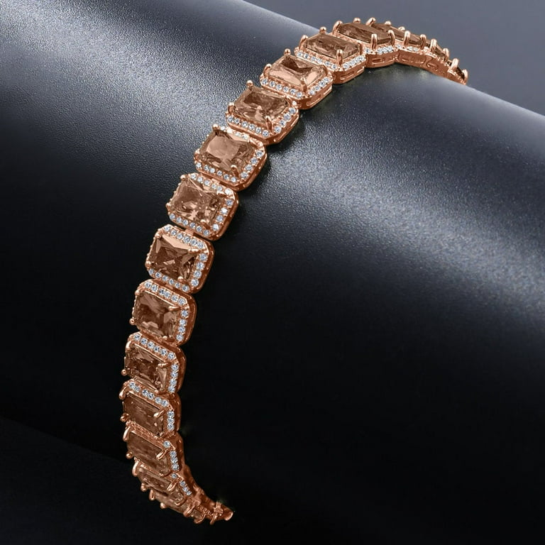 Crystal Zirconia 14K Rose Gold Simulated Diamonds Solitaire 10mm Bracelet shops 8.5''