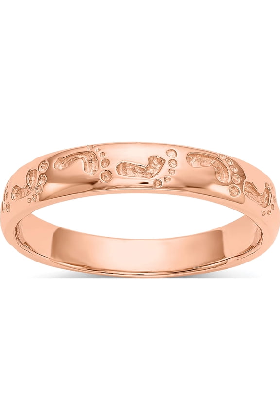 14K Rose Gold Footprints Ring (Size 7) Made In United States k1470