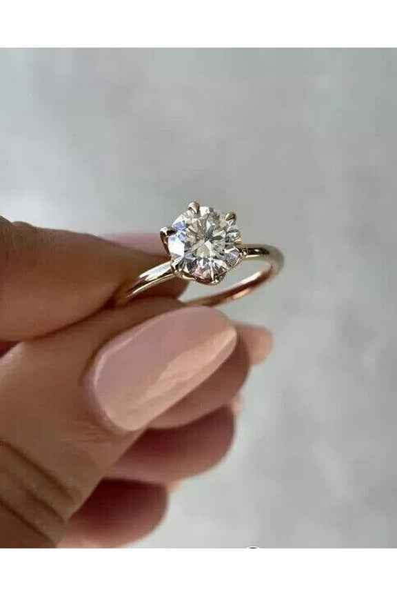 14K Rose Gold IGI Certified 1.00Ct Round Lab Grown CVD Diamond 6 Claw Prong Ring