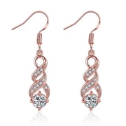 Zetshion Rose Gold Infinity Dangle Drop Earrings for Women, Cubic Zirconia, 14k Rose Gold-Plated