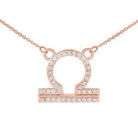 14K Rose Gold Libra Zodiac Sign Diamond Necklace : 16"