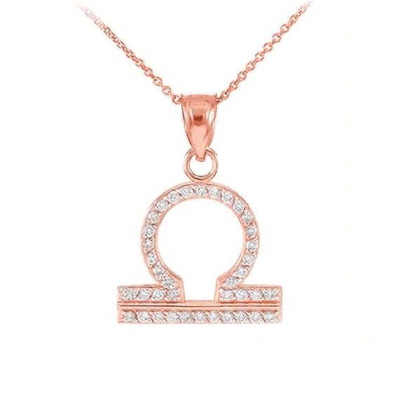 14K Rose Gold Libra Zodiac Sign Diamond Pendant Necklace : Pendant only
