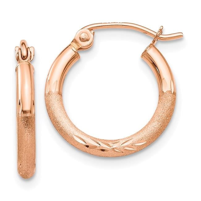 14K Rose Gold Lightweight Satin Diamond-Cut Hoop Earrings