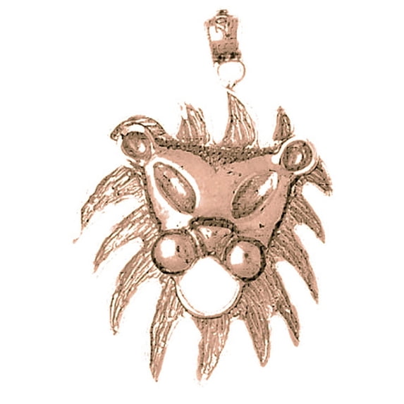 14K Rose Gold Lion Head Pendant - 36 mm