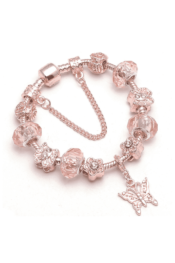 14K Rose Gold Plated Murano and Crystal Butterfly Bracelet