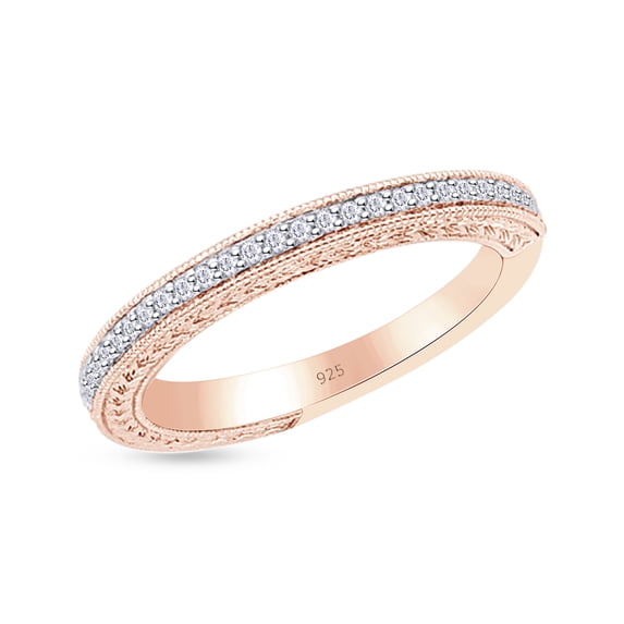 AFFY 14K Rose Gold Over 925 Sterling Silver Round Cut Natural Diamond Half-Eternity Anniversary Wedding Band Ring (0.14 Cttw, I-J Color, I2-I3 Clarity), Ring Size-5.5