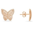 thumbnail image 1 of 14K Rose Gold Over Silver Pave Butterfly Cubic Zirconia Stud Earrings, 1 of 1