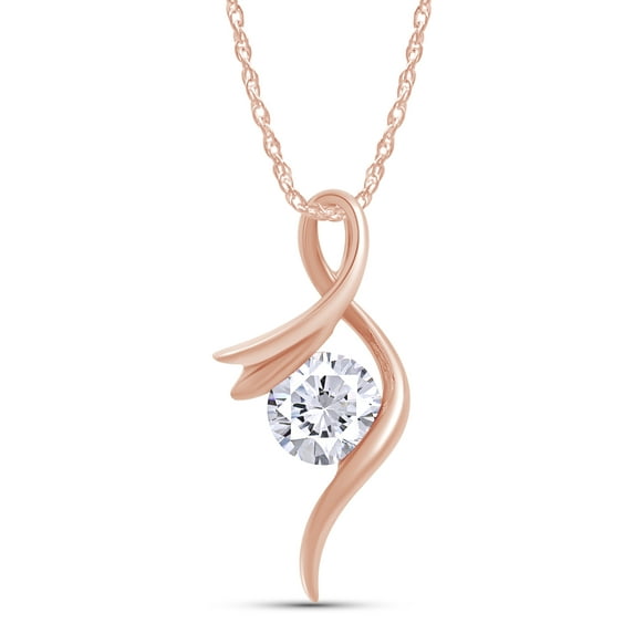 AFFY 1CT Moissanite Diamond Ribbon Necklace for Women 16''+2'' Extender Chain in 14K Rose Gold over Silver