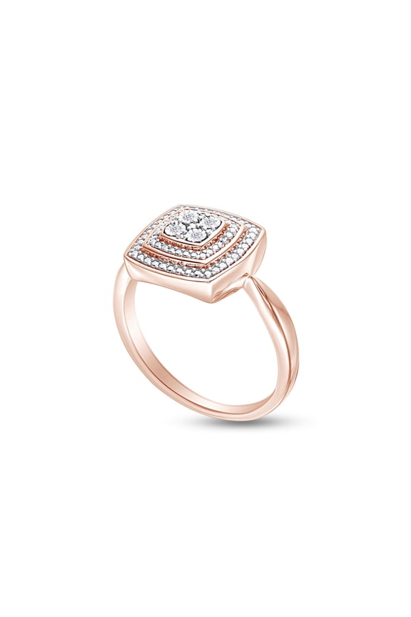 14K Rose Gold Over Sterling Silver Round Cut Natural Diamond Accent Bead Cushion Frame Engagement Ring (0.05 Cttw, J-K Color, I2-I3 Clarity), Ring Size -11
