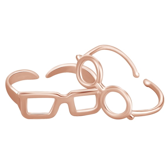 AFFY 14K Rose Gold Over Sterling Sliver Glasses Adjustable Couple Ring