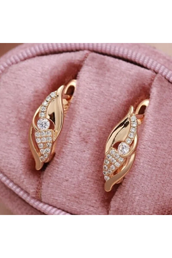 14K Rose Gold Plated 1.00Ct Round Cut Lab Created Diamond Huggie Hoop Earrings Women's