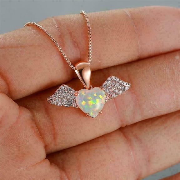 14K Rose Gold Plated 1.30Ct Heart Cut Simulated Fire Opal Women's Weddings Heart Wings Pendant