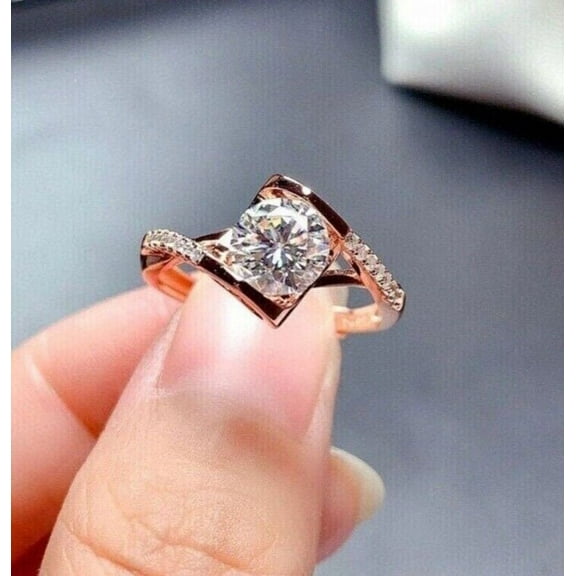 14K Rose Gold Plated 1Ct Lab Created Diamond Round Cut Women's Engagement Ring 925 Sterling Silver