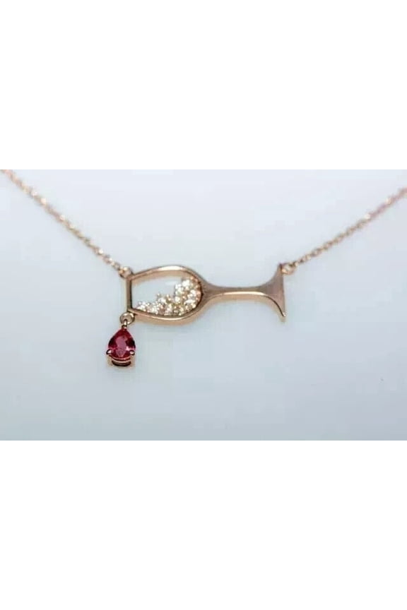14K Rose Gold Plated 1Ct Pear Cut Lab-Created Red Ruby Women's Fancy Necklace