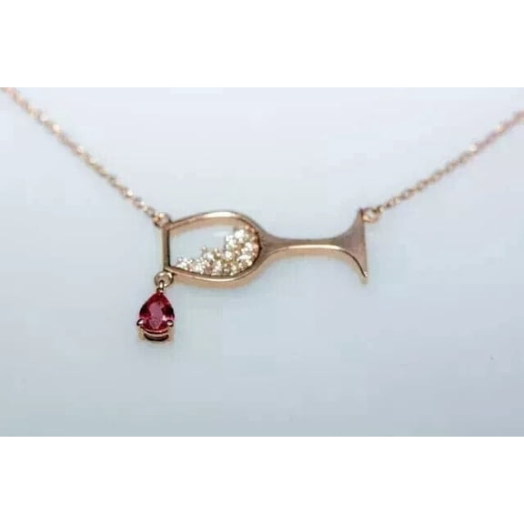 14K Rose Gold Plated 1Ct Pear Cut Lab-Created Red Ruby Women's Fancy Necklace