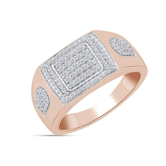 AFFY 14K Rose Gold Plated 925 Sterling Silver Round Cut Natural Diamond Square Frame Engagement Ring For Men's (0.5 Cttw, I2-I3 Clarity), Ring Size-5