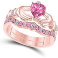 thumbnail image 1 of 14K Rose Gold-Plated Crown Design Claddagh Bridal Set 1 CT Heart-Cut Pink Sapphire Engagement Ring with Curved Wedding Band 925 Sterling Silver Anniversary Gift For Women, 1 of 1