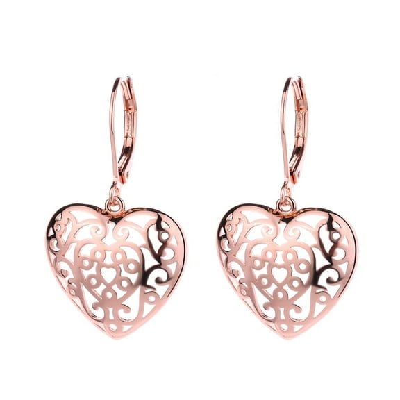 14K Rose Gold Plated Filigree Heart Earring