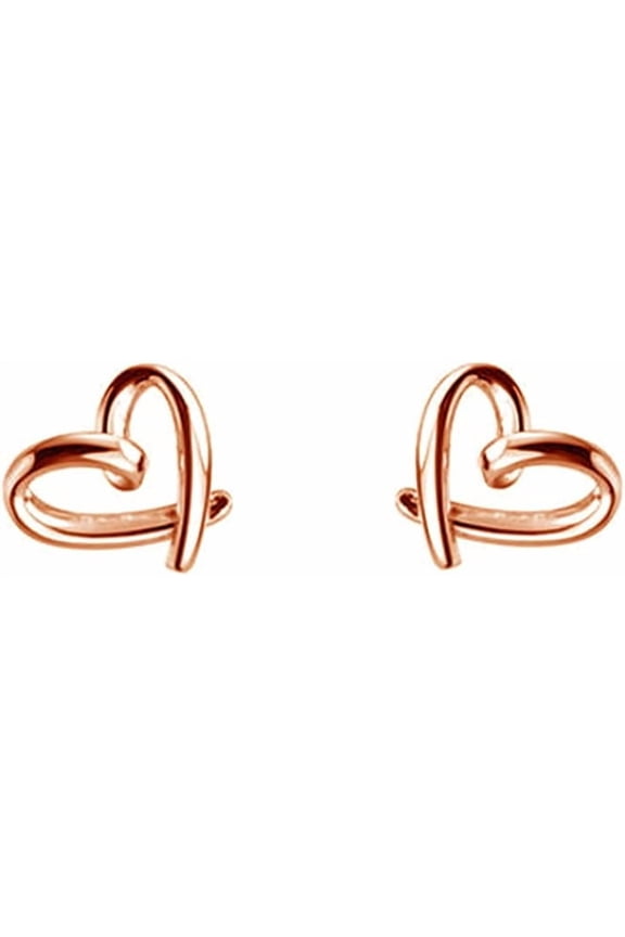 14K Rose Gold Plated Heart Earrings for Women - Hypoallergenic Sterling Silver Tiny Cartilage Studs, Minimalist Valentine's Day Gift for Her
