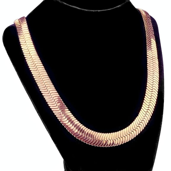 14K Rose Gold Plated Herringbone Chain Flat Flexible Necklace 30" Inch Long x 14MM Thick