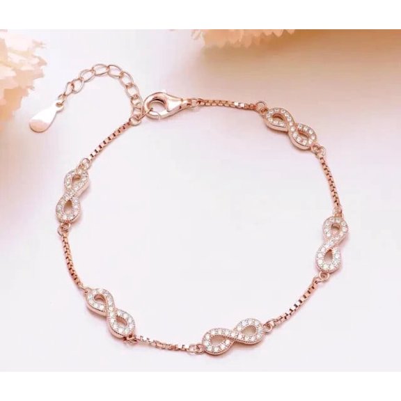 14K Rose Gold Plated Lab-Created Diamond Women's Infinity Bracelet 1.78Ct Round