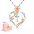thumbnail image 1 of Ydou Rose Heart Initial Necklace for Women, 14K White Gold Plated Love Heart Letters with Rose Flower Pendant Necklace for Women, 1 of 9