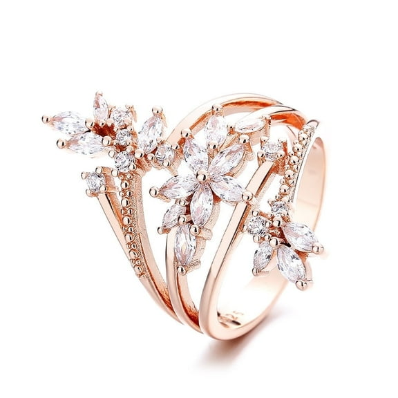 14K Rose Gold Plated Multi-Row Cocktail Ring with Genuine Crystals