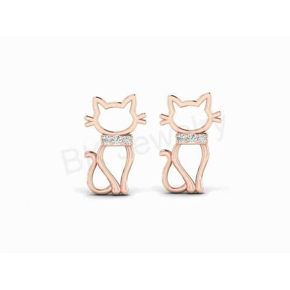 BK Jewelry 14K Rose Gold Plated Over 925 Sterling Silver Earrings Cat Stud Earring Gifts for Women Animal Lovers