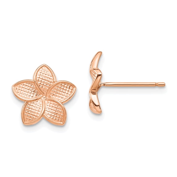 14K Rose Gold Plated Polished & Textured Plumeria Post Earrings