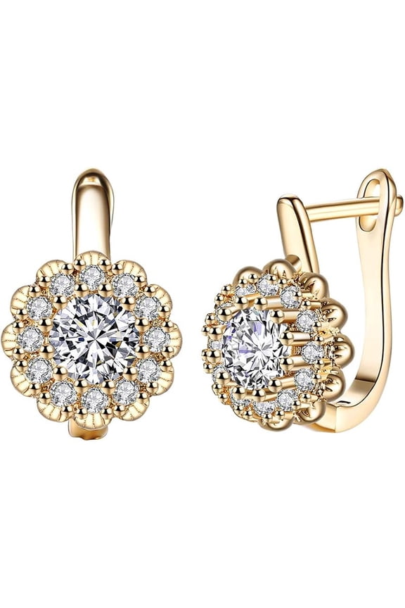 14K Rose Gold Plated Three Row Cubic Zirconia Small Huggie Earrings Fashion Jewelry for Men and Women