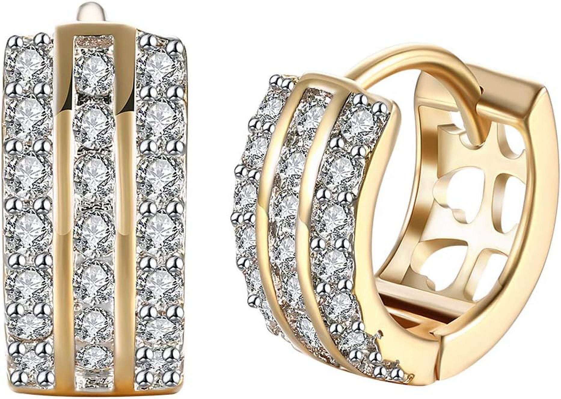 14K Rose Gold Plated Three Row Cubic Zirconia Small Huggie Hoop