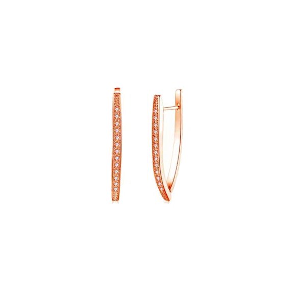 14K Rose Gold Plated V Shape CZ Hoop Earrings Cubic Zirconia 36mm