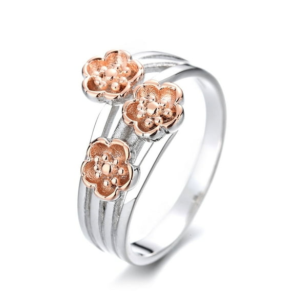 14K Rose Gold Plated and Sterling Silver Multi-Row Floral Ring