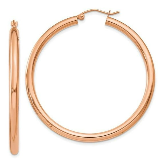 14K Rose Gold Polished 3 mm Lightweight Tube Hoop Earrings