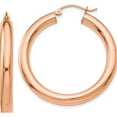 thumbnail image 1 of 14K Rose Gold Polished 4mm Tube Hoop Earrings (35 X 4) Made In Peru tf827, 1 of 5
