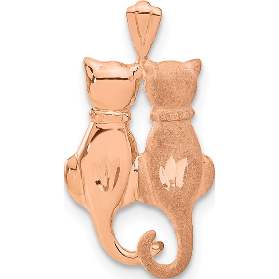 Jewelry by Sweet Pea 14K Rose Gold Polished and Satin Diamond-cut Two Sitting Cats Pendant