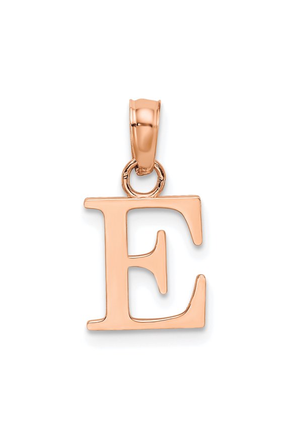 14K Rose Gold Polished Block Letter E Initial Pendant