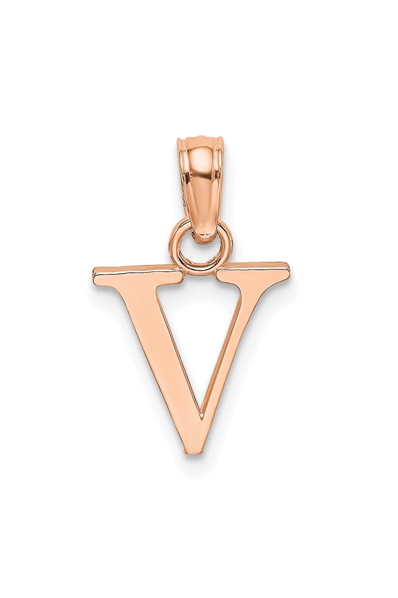 14K Rose Gold Polished Block Letter V Initial Pendant